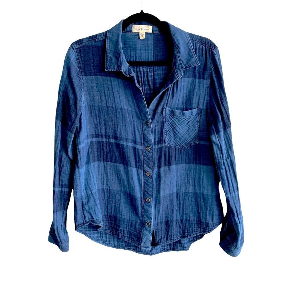CLOTH & STONE Blue Cotton Long Sleeve Button Front Shirt Blouse M